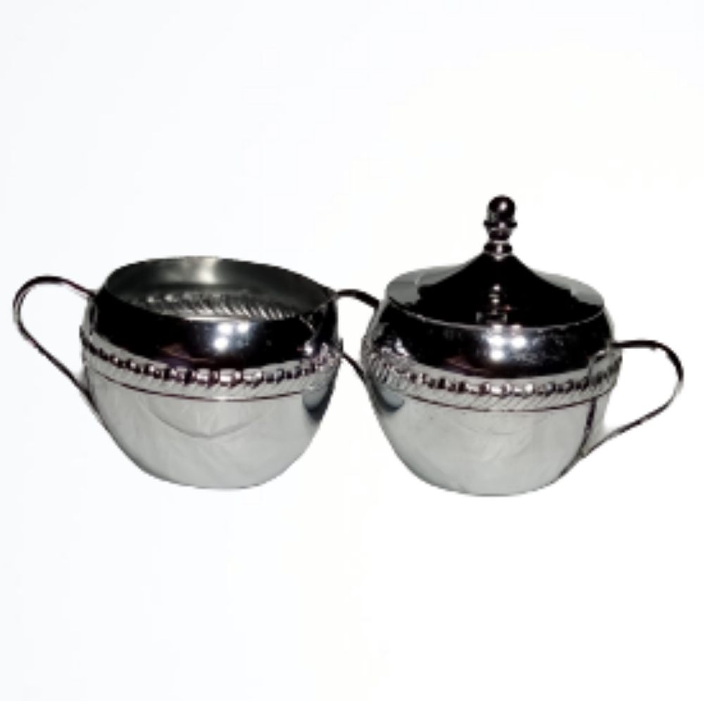 Irvinware Chrome Metal Sugar Bowl & Creamer Set